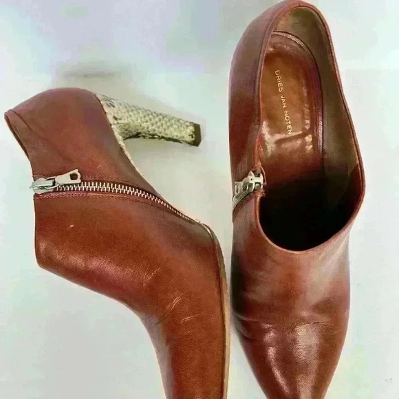 Dries Van Noten Leather Python Heel Booties - Picture 2 of 10